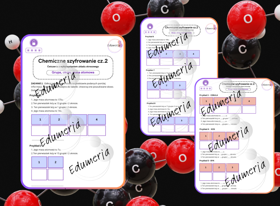 Chemiczne szyfrowanie cz. 2 - ćwiczenia z wykorzystaniem układu okresowego - GRUPA, OKRES, MASA ATOMOWA.