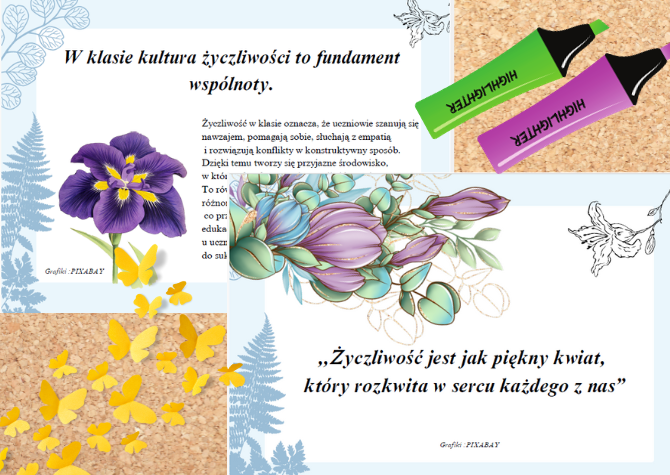 Życzliwość jest jak kwiat, który rozkwita w sercu każdego z nas. Atrakcyjny materiał edukacyjny na gazetkę oraz prezentacja.