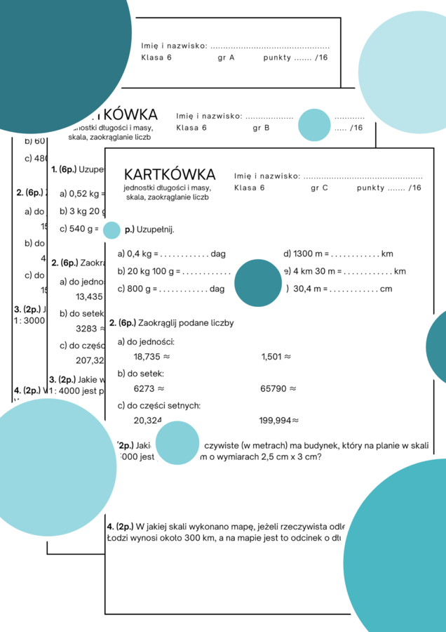 Kartkówka - jednostki, zaokrąglanie, skala. Klasa 6