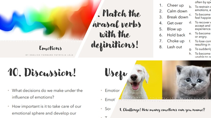 Emotions, emocje, konwersacje, speaking, vocabulary, B1, B2, C1, gotowa lekcja, materiały dydaktyczne, lekcja online