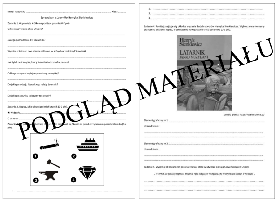 Sprawdzian z noweli Latarnik H. Sienkiewicza + odpowiedzi