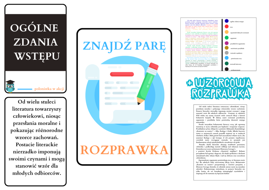 Zestaw do nauki rozprawki: gra typu memory + wzorcowa rozprawka
