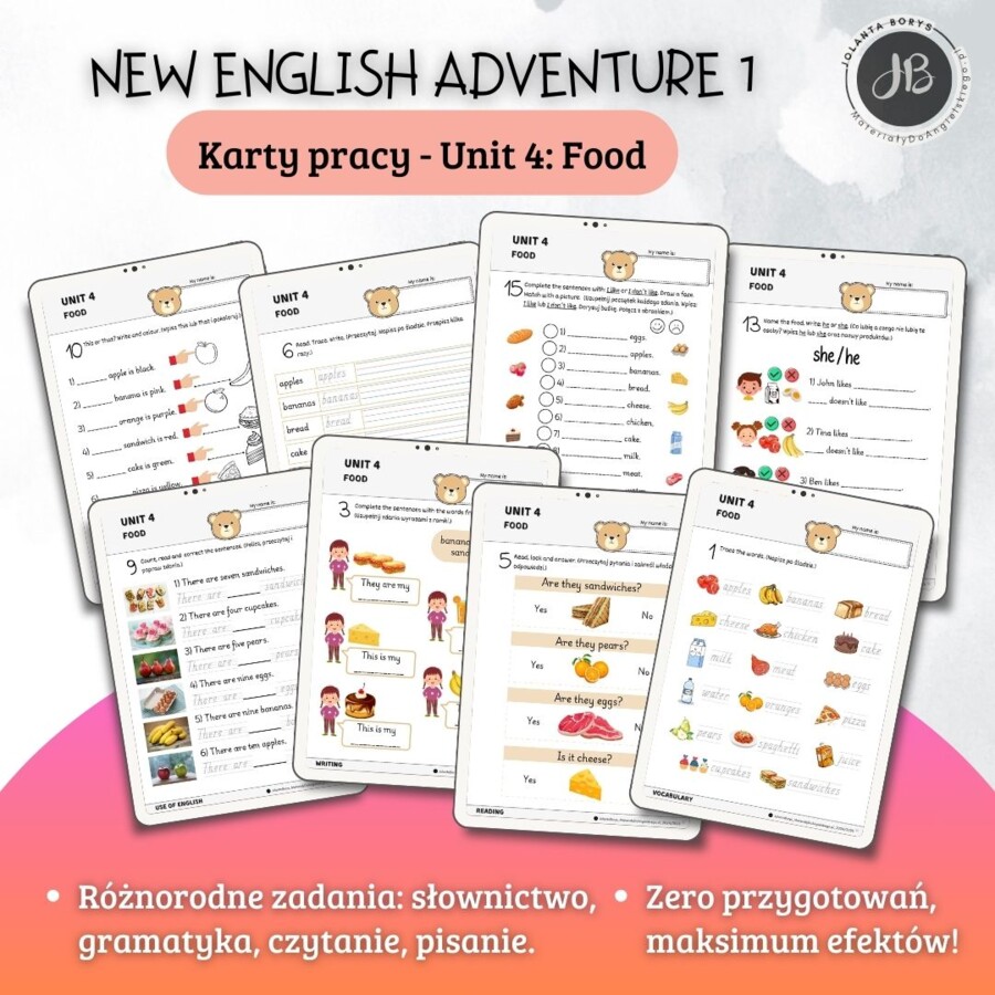 New English Adventure 1 – Unit 4: Food – Karty pracy dla klasy 1