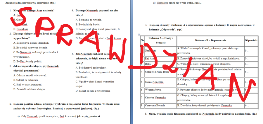 Sprawdzian podsumowujący omawianie lektury "Chłopcy z Placu Broni"