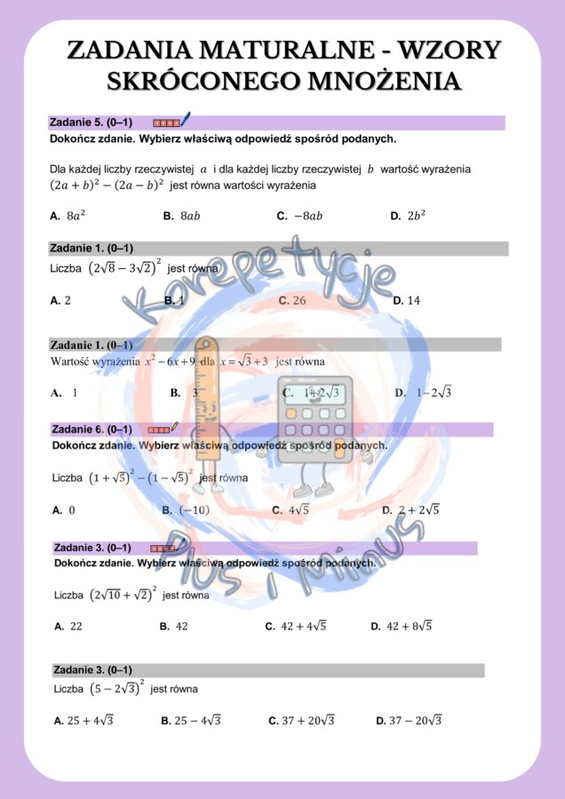 Zadania maturalne wzory skróconego mnożenia