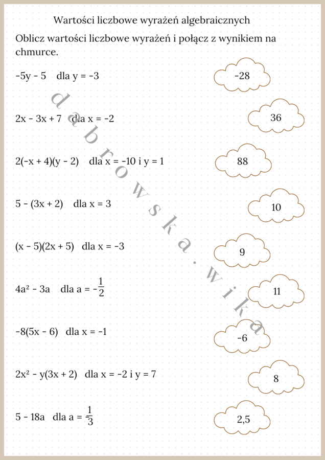 Wartości liczbowe wyrażeń algebraicznych