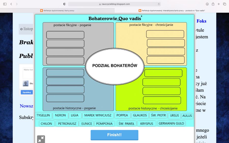 Interaktywna karta pracy - postacie w "Quo vadis"