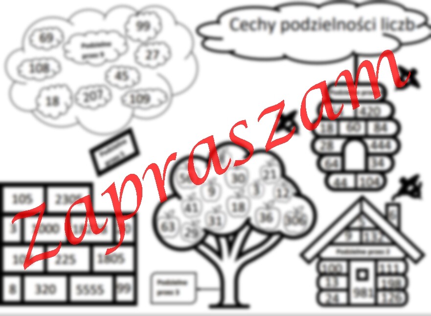 Matematyka. Cechy podzielności liczb. Rysowana karta pracy. Szkoła podstawowa.