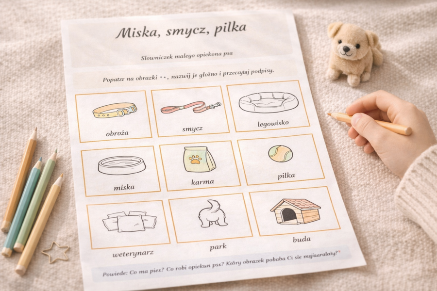 Miska, smycz, piłka – słowniczek małego opiekuna psa