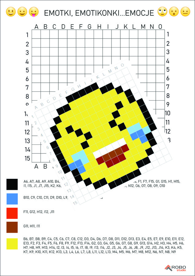 Kodowanki, emotki, emotikonki, odkoduj emocje. Kodowanie, pixel art- zestaw 6 kodowanek.