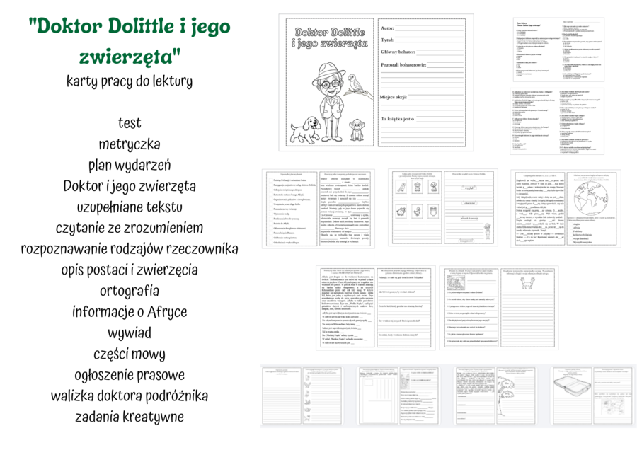 Doktor Dolittle i jego zwierzęta - karty pracy pdf