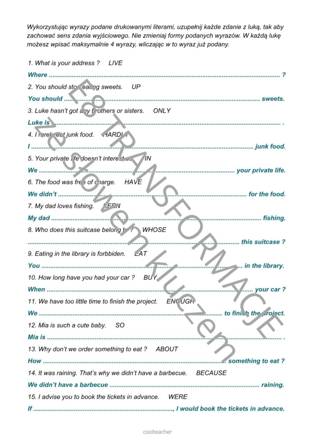 E8 Transformacje zdań ze słowem kluczem