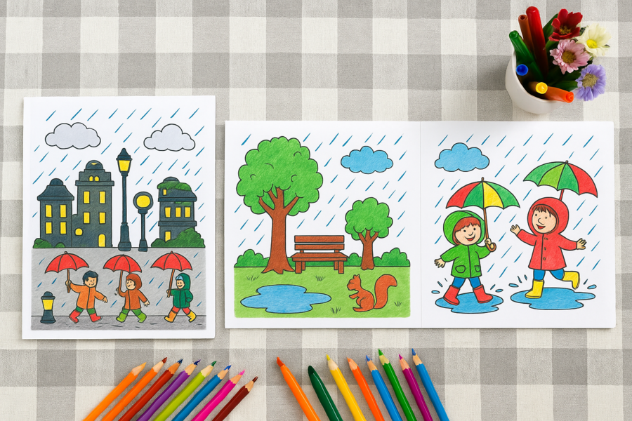 Kolorowanka „Deszczowe miasto”