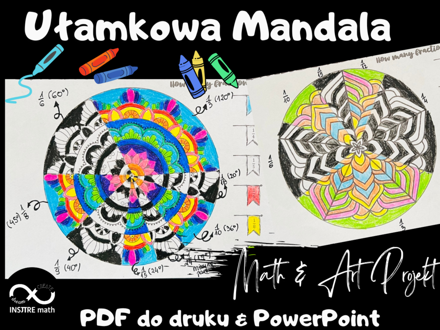 Projekt matematyczny: Ułamkowa Mandala. Projekt Math & Art. Ułamki zwykłe (opcje dodatkowe: ułamki dziesiętne i procenty).