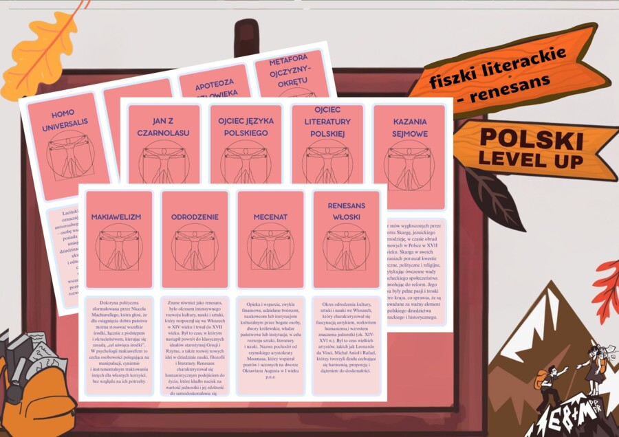 Fiszki literackie_renesans_Polski Level Up