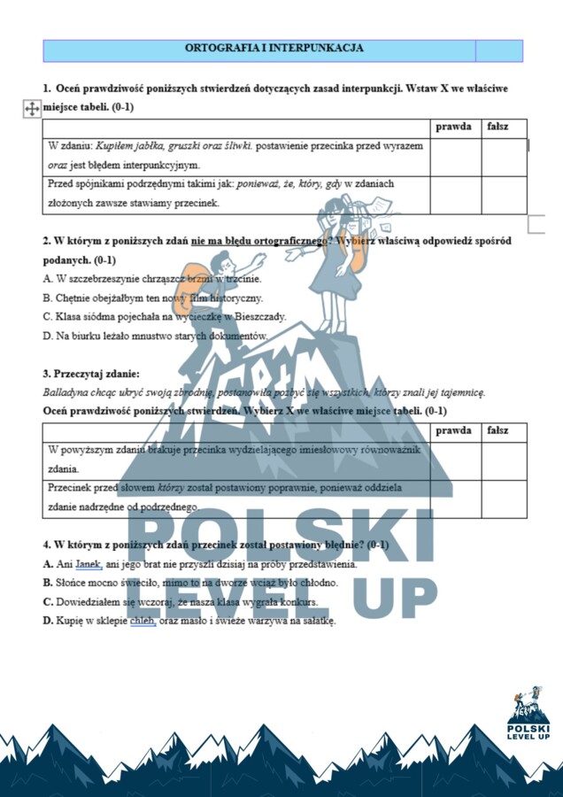 Test językowy E8_120 zadań+ klucz_Polski Level Up