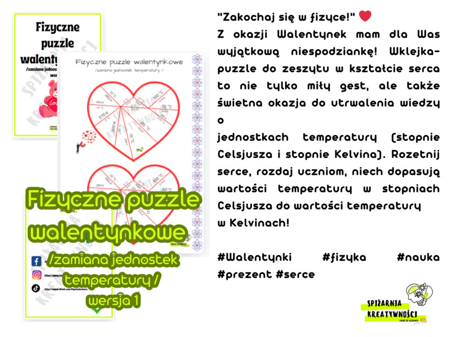 Fizyczne puzzle walentynkowe /zamiana jednostek temperatury / wersja 1