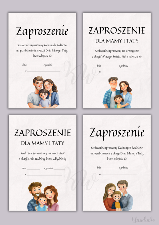 Zaproszenia na Dzień Mamy i Taty / Dzień Rodziny