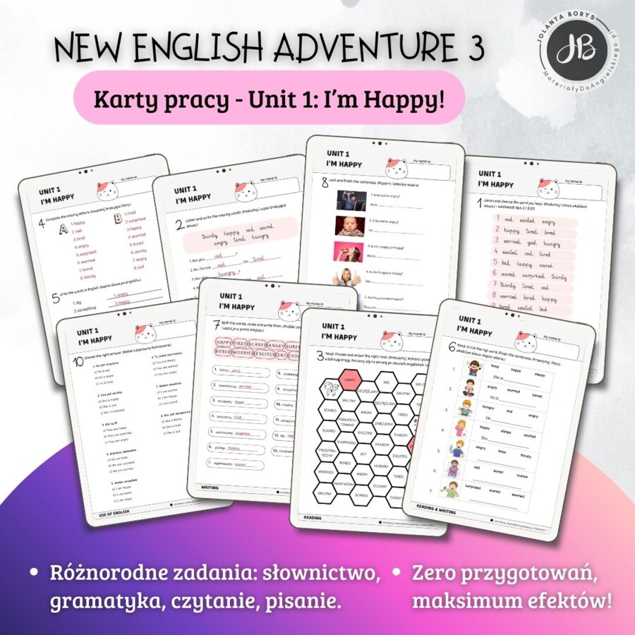 New English Adventure 3 - Unit 1: I’m Happy! - Karty pracy dla klasy 3