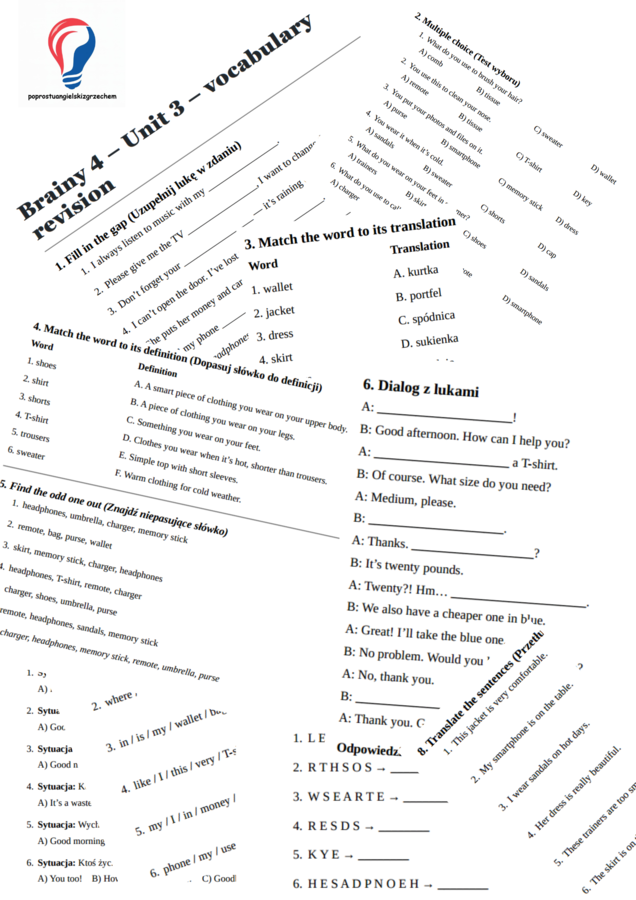 Brainy 4 – Unit 3 – vocabulary revision