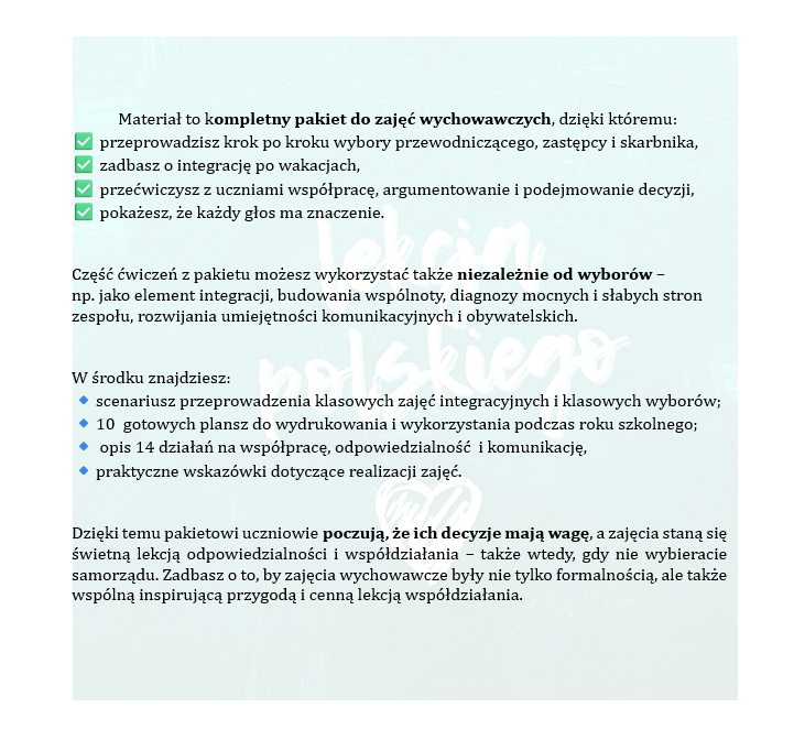 WYBIERAMY KLASOWY SAMORZĄD-INTEGRACJA, ODPOWIEDZIALNOŚĆ, ZABAWA. SCENARIUSZ CYKLU ZAJĘĆ WYCHOWAWCZYCH DLA KLAS 4-8 .