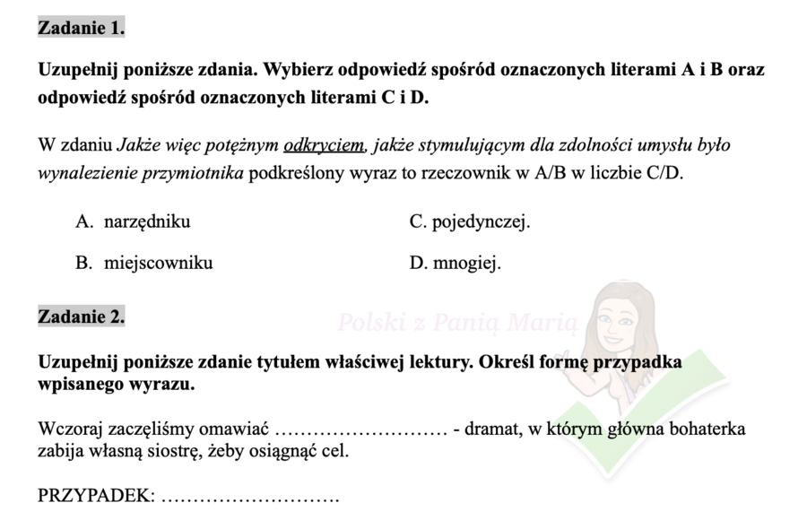 części mowy - zadania egzaminacyjne