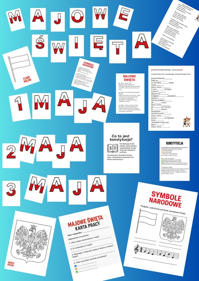 🇵🇱 MAJOWE ŚWIĘTA – GOTOWY ZESTAW DO DRUKU! 🇵🇱 37 stron!!! Litery na gazetkę +10 kart pracy