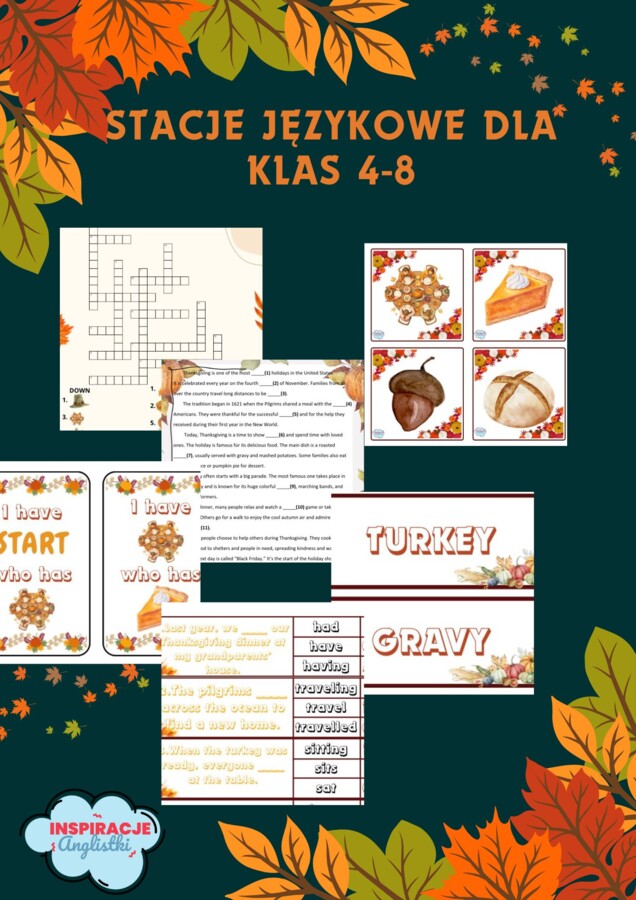 Thanksgiving day - święto dziękczynienia. Materiały i gry językowe dla klas 4-8. Escape room.