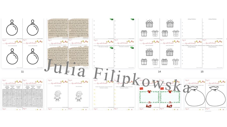 Kalendarz Adwentowy/ Advent Calendar/ English/ Christmas/ Boże Narodzenie/ Christmas vocabulary/ Słownictwo/ SP 4-6/ Klasy 4-6/ Karty pracy/ Zestaw/ Pakiet/ Czytanie/ Pisanie/ Reading/ Writing