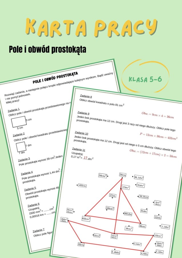 Pole i obwód prostokąta - karta pracy
