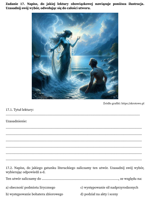 Zestaw 34 zadań typu egzaminacyjnego z lektur, egzamin ósmoklasisty z języka polskiego + odpowiedzi