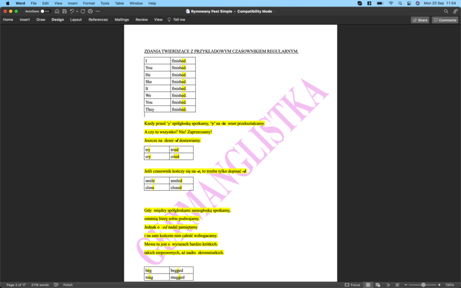 Rymowany Past Simple