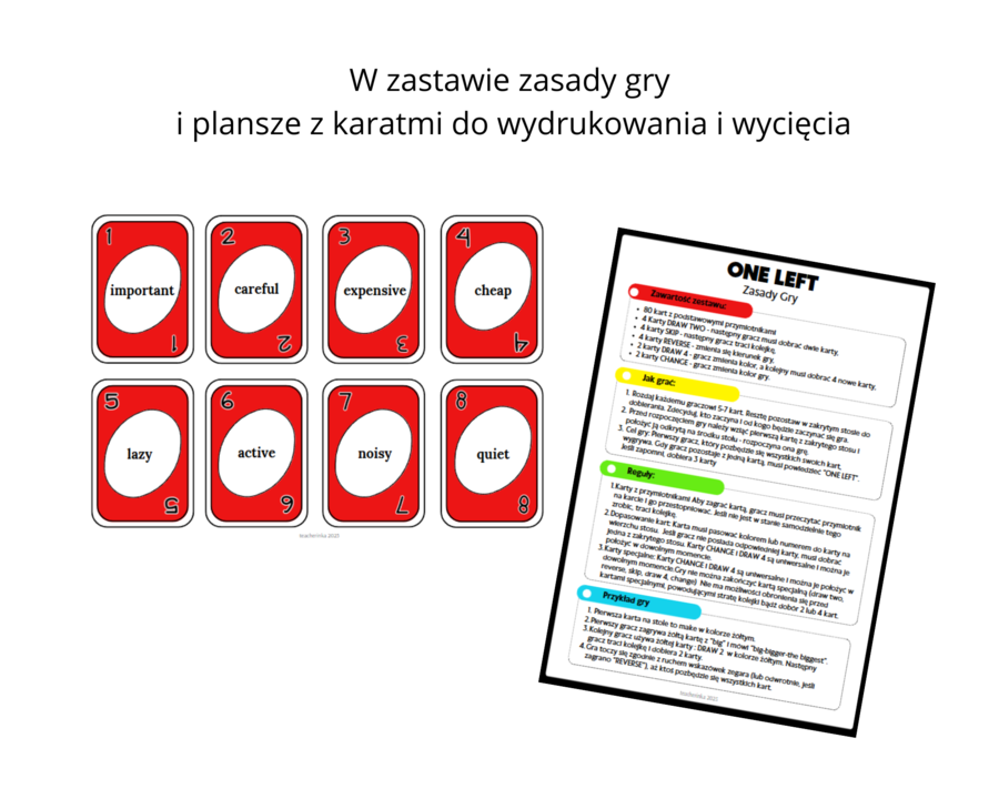 One Left – Gra karciana na wzór Uno, stopniowanie przymiotników język angielski