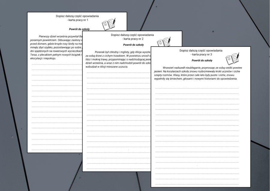 Powrót do szkoły – OPOWIADANIE – karta pracy – ćwiczenia redakcyjne – szkoła – 3 wersje