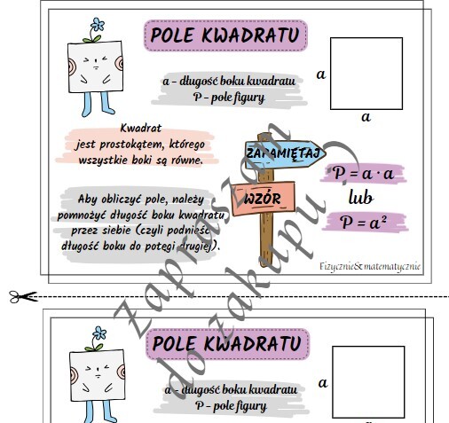 Pole kwadratu - wklejka do zeszytu.