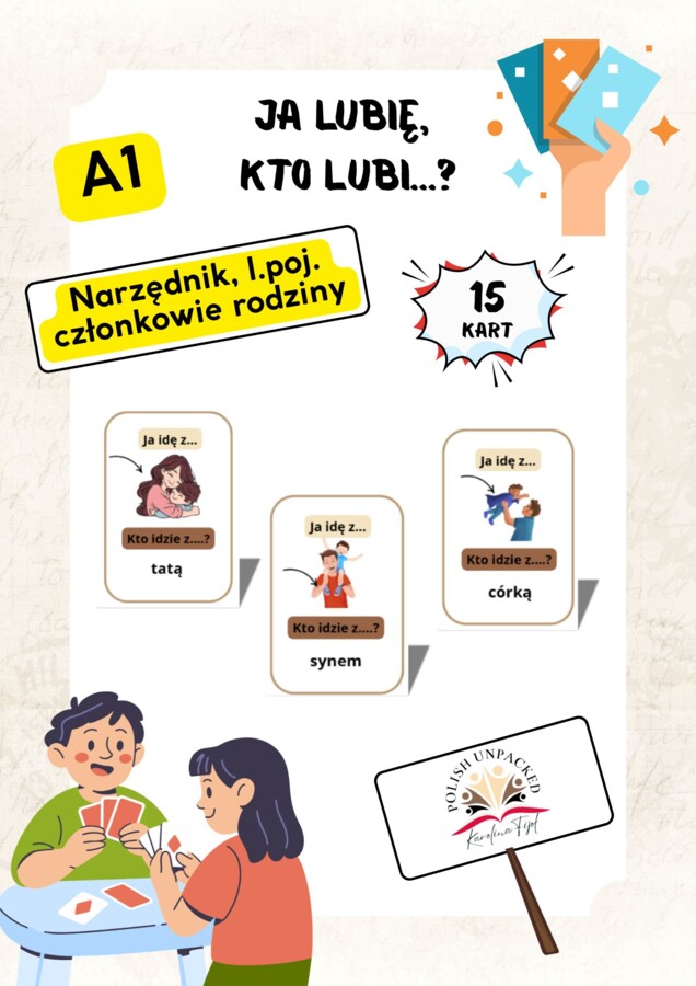 15 kart "ja idę z, kto idzie z?", członkowie rodziny, narzędnik A1, jpjo