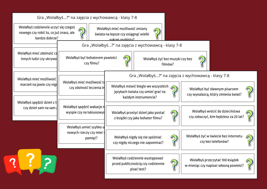 GRA "WOLAŁBYŚ....?" - zajęcia z wychowawcą - świetlica - kl. 7-8 - 80 pytań