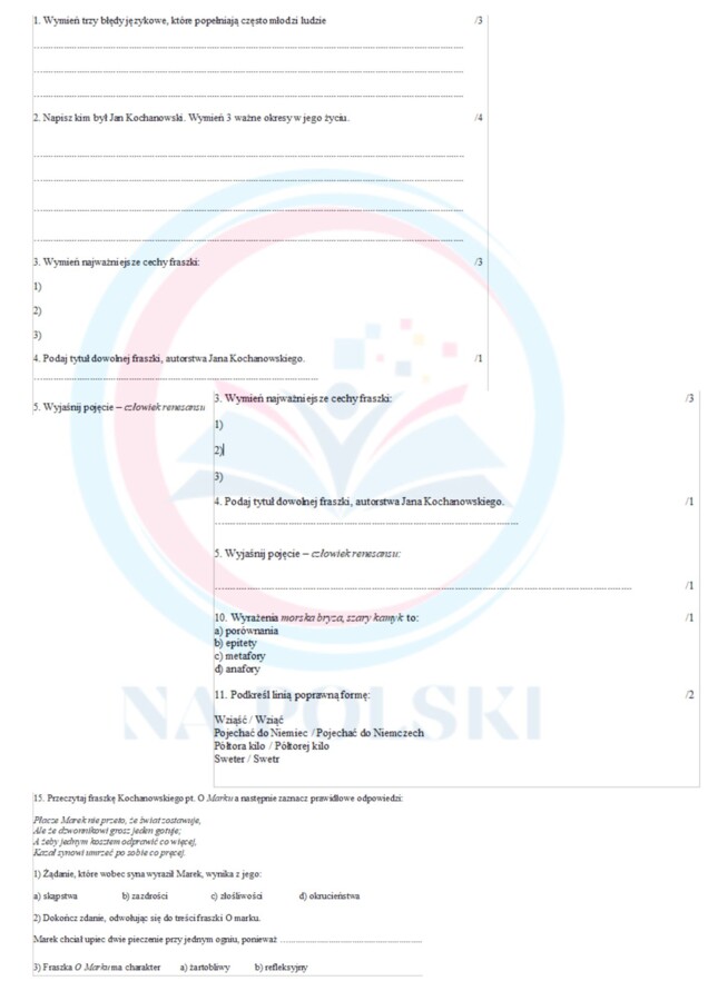 Sprawdzian - jęz. polski - klasa 6