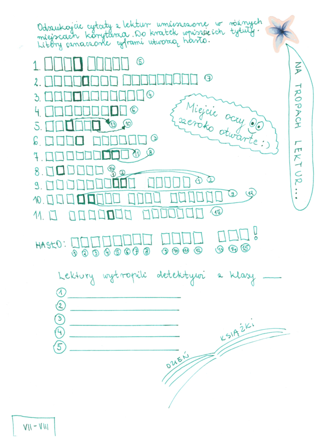 DZIEŃ KSIĄŻKI - podchody literackie "Na tropach lektur", 2 wersje: klasy IV-VI i VII-VIII