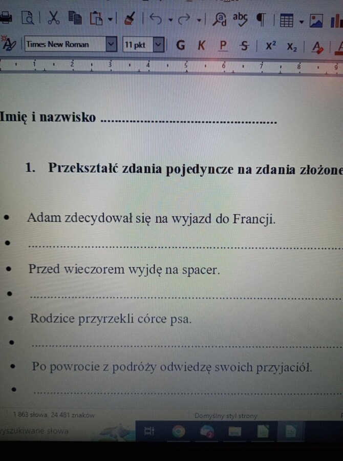 Sprawdzam swoją wiedzę z wypowiedzenia złożonego podrzędnie