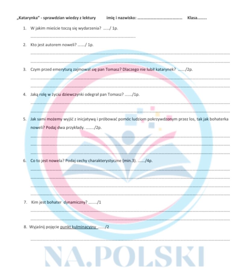 Katarynka - sprawdzian z wiedzy o lekturze