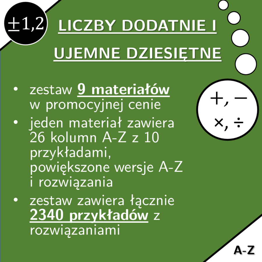 Liczby dziesiętne dodatnie i ujemne | matematyka | zestaw promocyjny