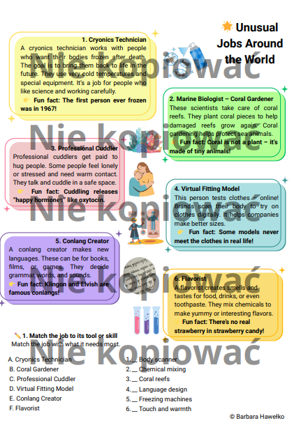 Unusual Jobs Around the World Reading & Exercises A2