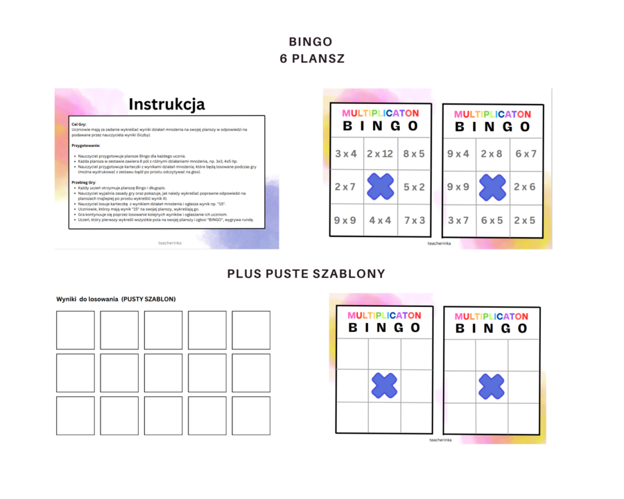 Multiplication Table Day - Dzień Tabliczki Mnożenia, język angielski, liczby 1-100, CLIL - gry: bingo, domino i trimino, karta pracy