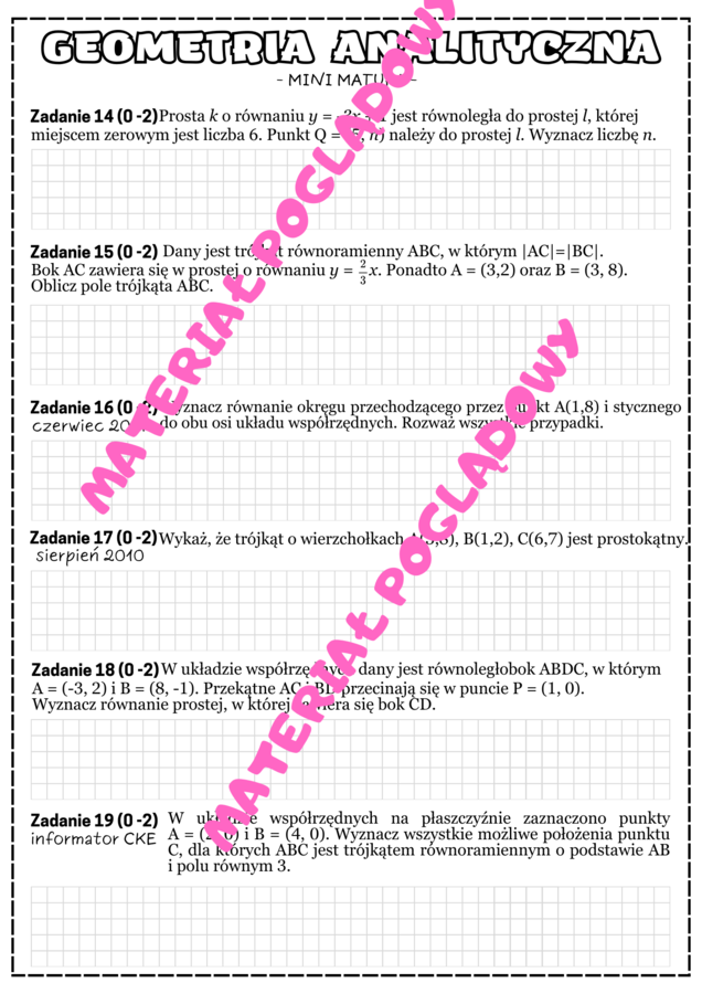 MINI MATURA MATEMATYKA - GEOMETRIA ANALITYCZNA