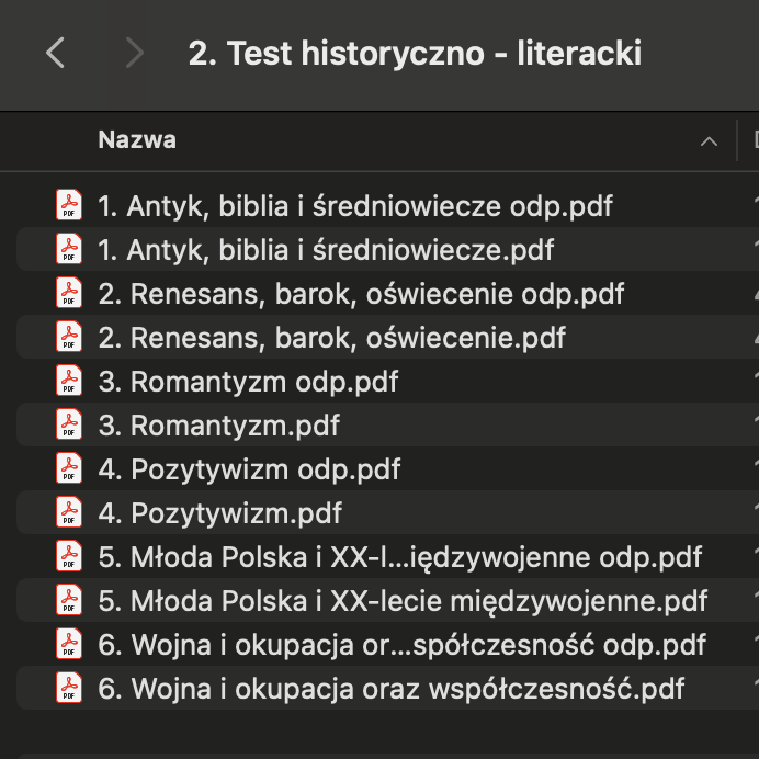 Zadania maturalne z j.polskiego - Test historyczno-literacki