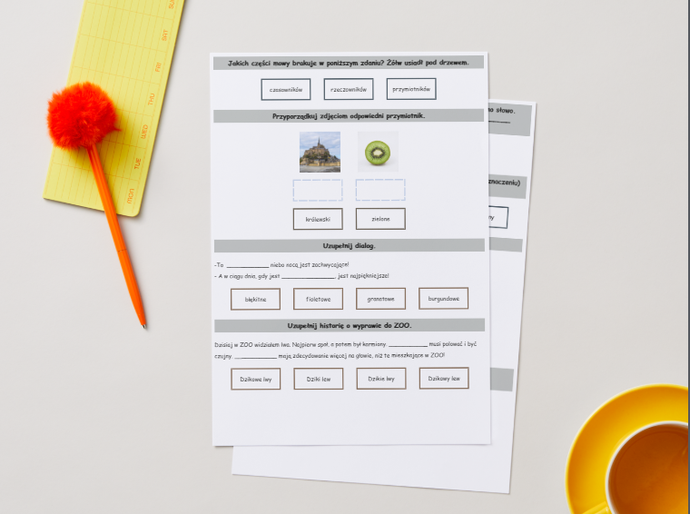 PRZYMIOTNIK I RZECZOWNIK [Karta pracy, sprawdzian]