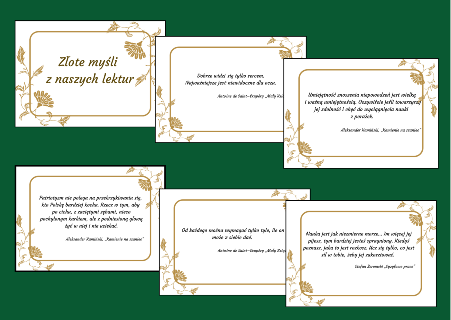 ZŁOTE MYŚLI z lektur szkolnych - CYTATY - lektury - kl. 7-8 - gazetka - 31 stron - wersja 4