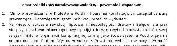 Powstanie listopadowe - czytanie ze zrozumieniem