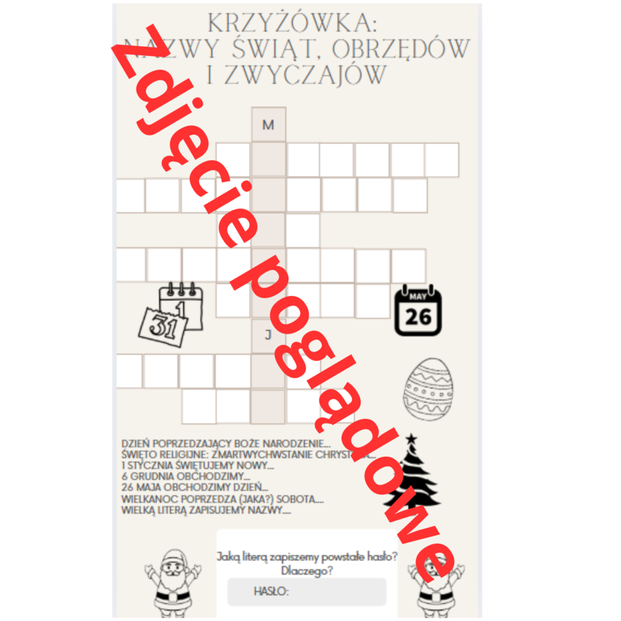 Świąteczna krzyżówka - pisownia nazw świąt, obrzędów i zwyczajów